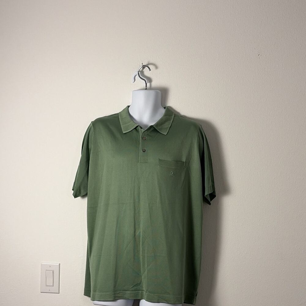 Montagut Men's 7 Green Solid Knit Short Sleeve Collared Polo Shirt Logo Pockets